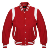 Varsity Letterman Baseball School Jacket Red Leather Sleeves Red Wool Color
