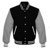 Varsity Letterman Baseball School Jacket Grey Leather Sleeves Black Wool Color