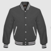 Varsity Letterman Baseball School Jacket Dark Grey Leather Sleeves Wool