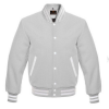 Varsity Letterman Baseball School Jacket Light Grey Leather Sleeves and Wool